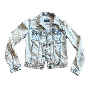 Trafaluc By Zara Women’s Small Light Blue Distressed Cropped Denim Jean Jacket